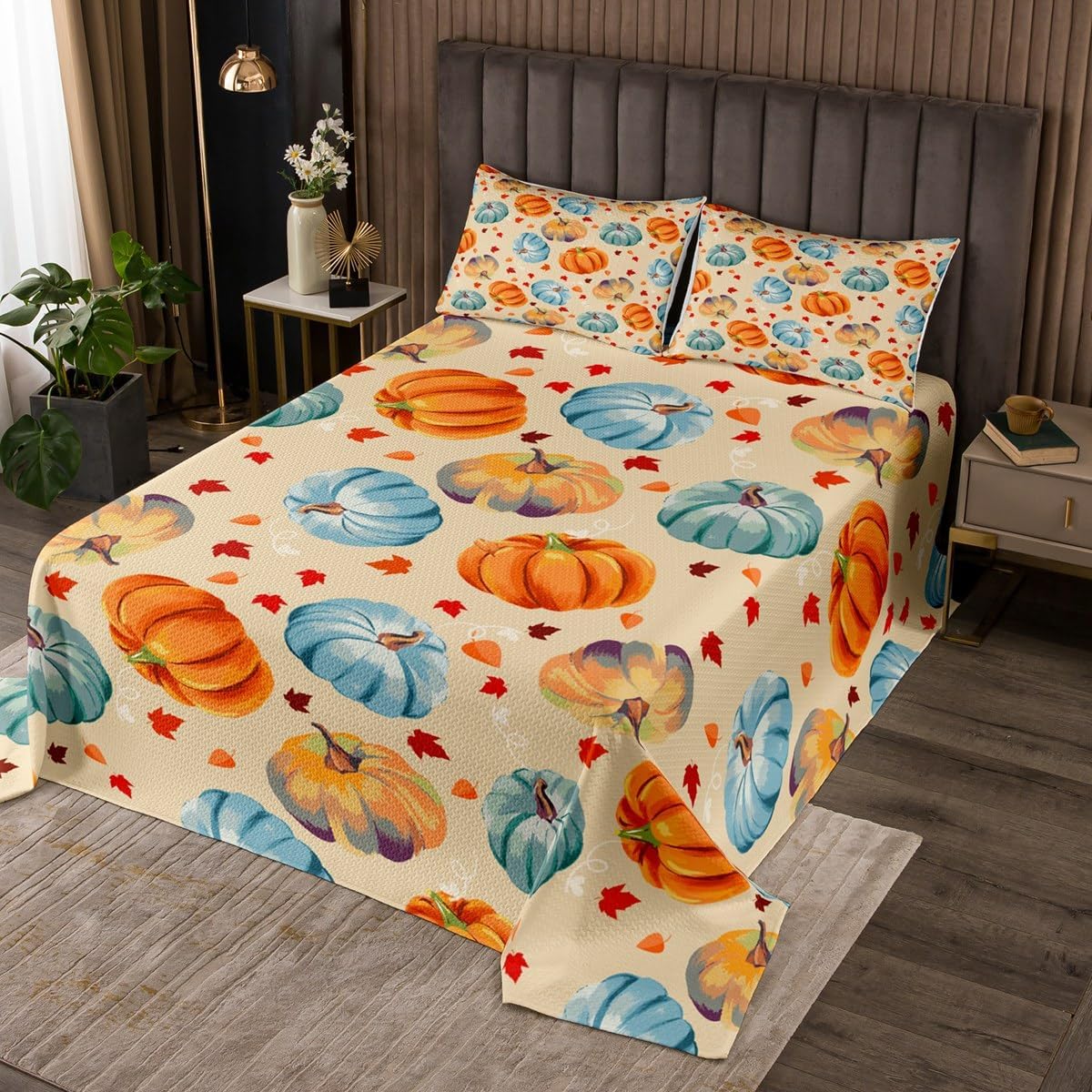Erosebridal Pumpkin Quilt Set Twin, Watercolor Autumn
