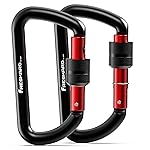FresKaro Carabiner Clip, Locking and Small, Heavy Duty Carbineers, Key and Keychain Clips, Black Karabiner 3inch, Aluminum, D-Ring, for Belt, Hammock, Weight Bearing, Hiking, Dog Crate, 2Pack