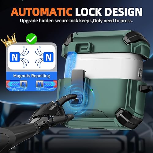 Miniatura 4 de Inesore Funda compatible con AirPods Pro de 21 generación con soporte para teléfono y kit de limpieza, compatible con MagSafe, bloqueo automático