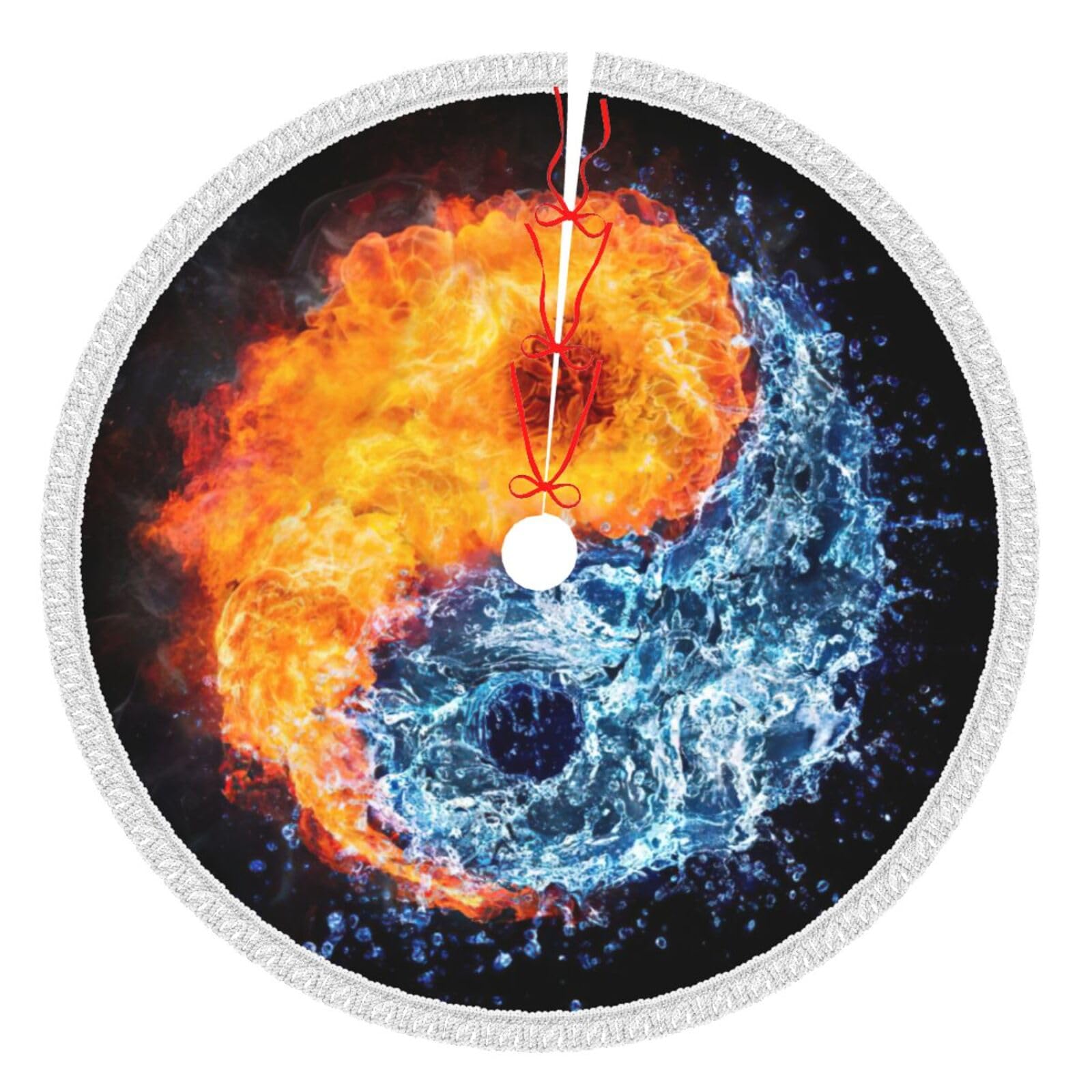 Jupe de sapin yin yang avec pompon pour votre décoration de fête
