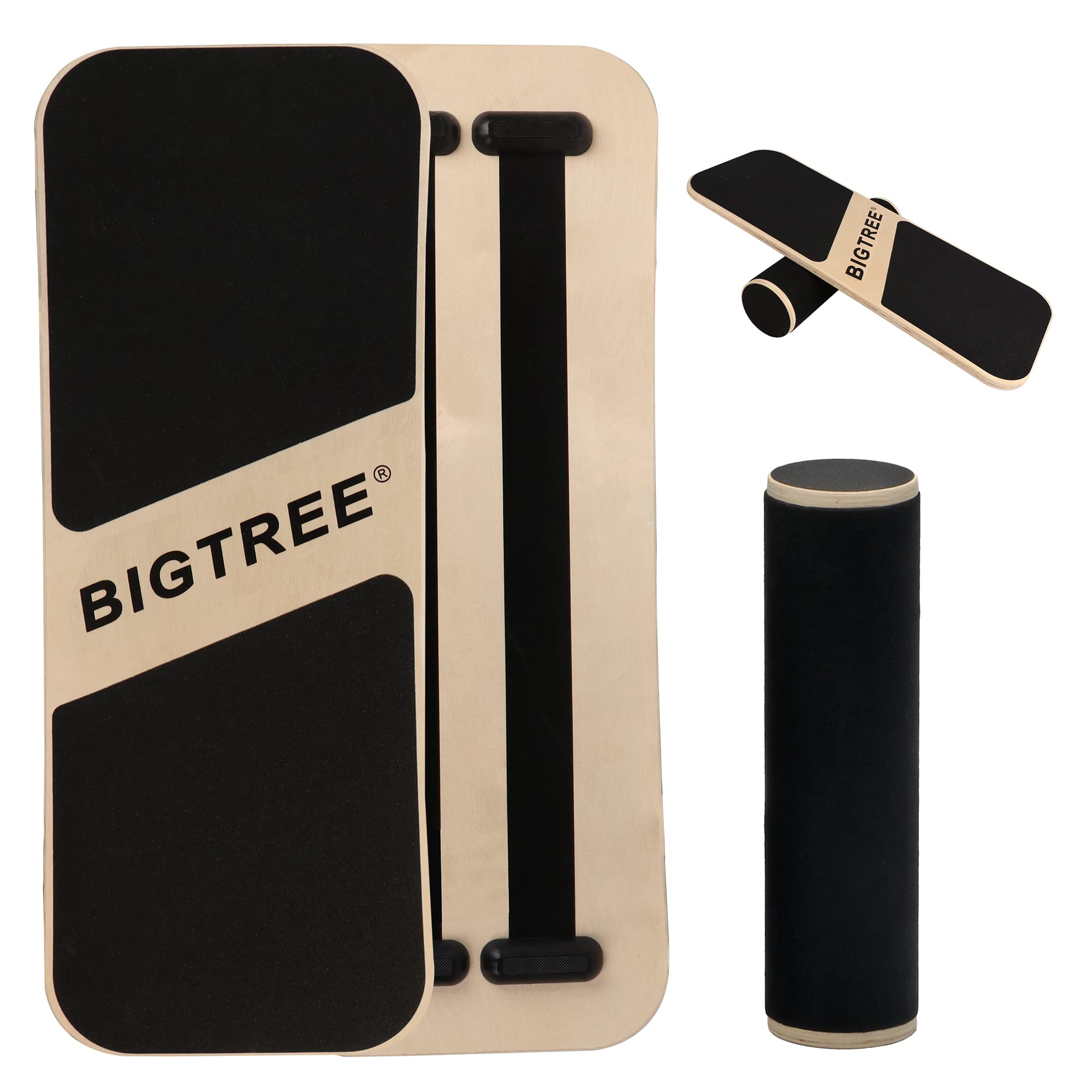 BIGTREE Balance Board Trainer Wooden Adjustable Stoppers with Anti Slip Roller, Exercise Stability Board Challenging Fitness and Sports Training Core Strength for Surfing, Physical Therapy, Home