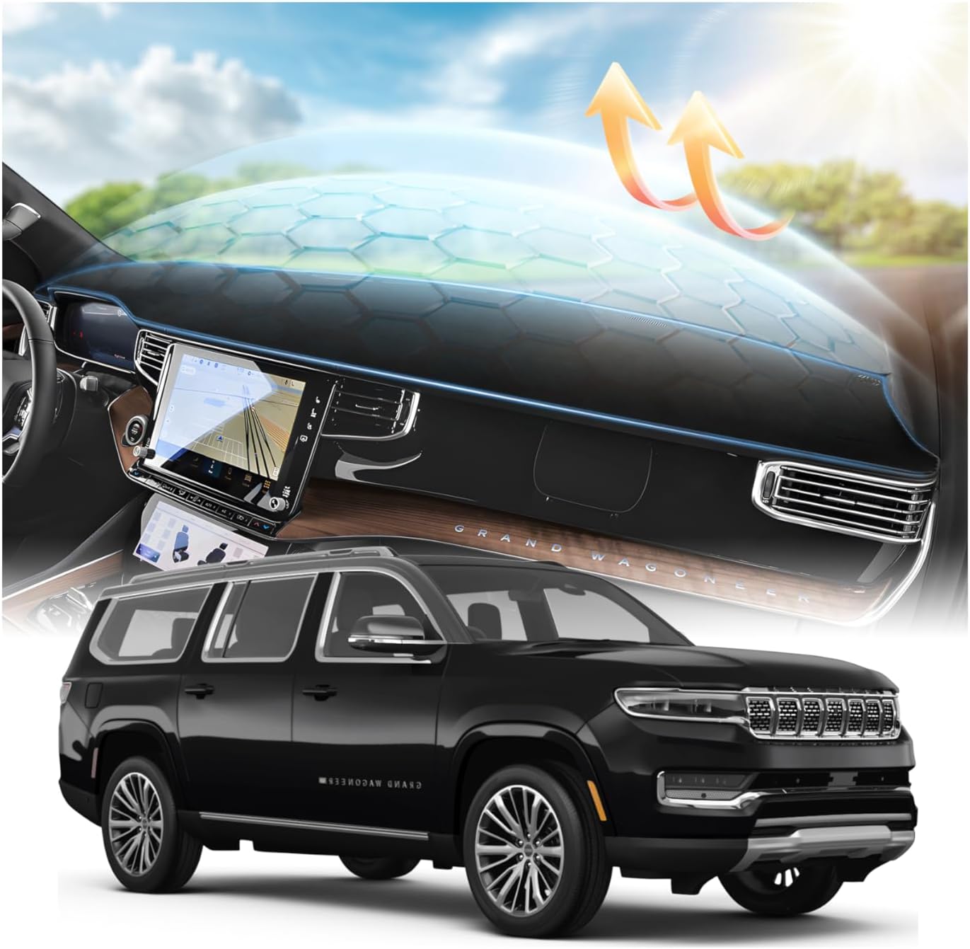 CARTIST Dash Cover for 2022 2023 2024 Jeep Grand Wagoneer Dashboard Cover Accessories Premium Suede Anti-Glare Sun Shade Dash Mat Non-Slip&Airbag Safe Interior Protector