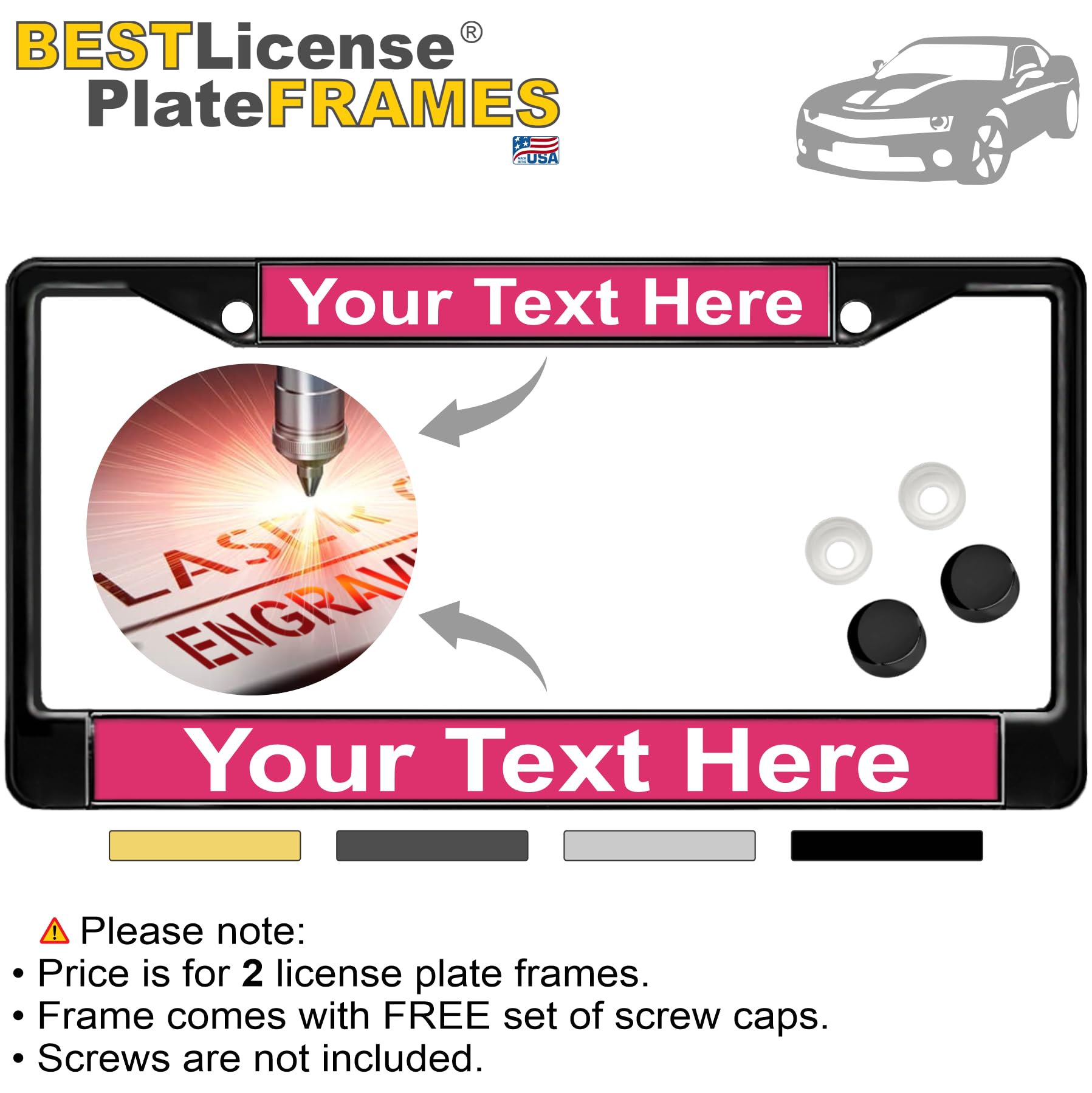 Custom Personalized Metal Laser Engraved Car License Plate Frame with Free caps - Picture 38 of 132