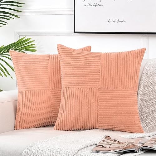 Fancy Homi Paquete de 2 fundas de almohada decorativas grandes de color melocotón de 24 x 24 pulgadas para sofá y cama, decoración rústica de estilo