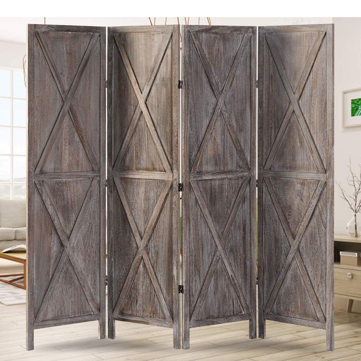 Buy oneinmil 4 Panel Wood Room Divider, 5.8 Ft Tall Folding Privacy