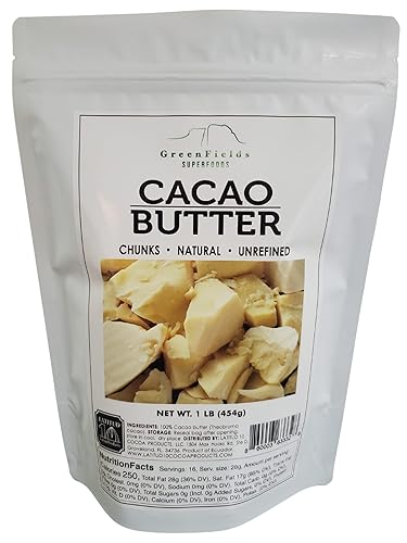 Greenfields Superfoods Manteca de cacao orgánica 1 libra natural sin refinar