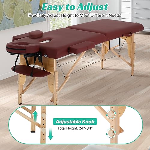 Miniatura 5 de Mesa de masaje portátil para pestañas, cama plegable de spa para terapia física, cama de tatuaje esteticista, borgoña