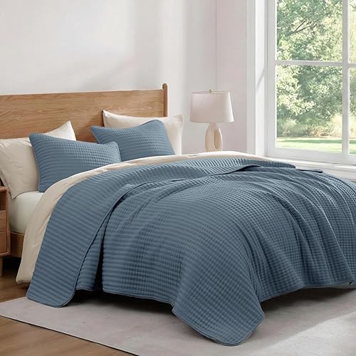 Miniatura 143 de WRENSONGE - Juego de edredón blanco tamaño queen de 3 piezas, colcha ligera para todas las estaciones del verano, juego de ropa de cama suave con 2