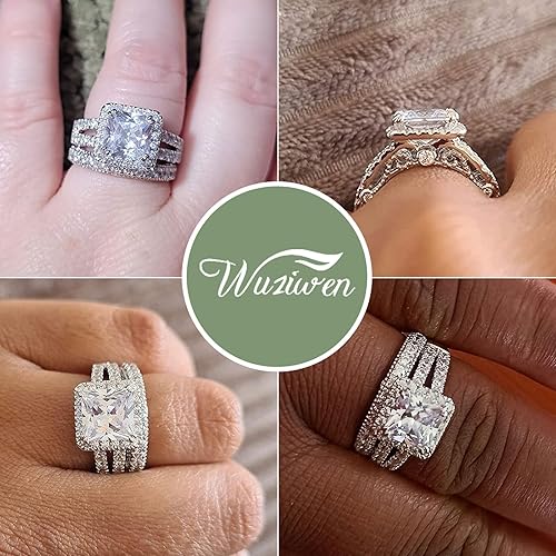 Miniatura 6 de Wuziwen Juego de anillos de compromiso de corte princesa para mujer, plata de ley, circonita cúbica
