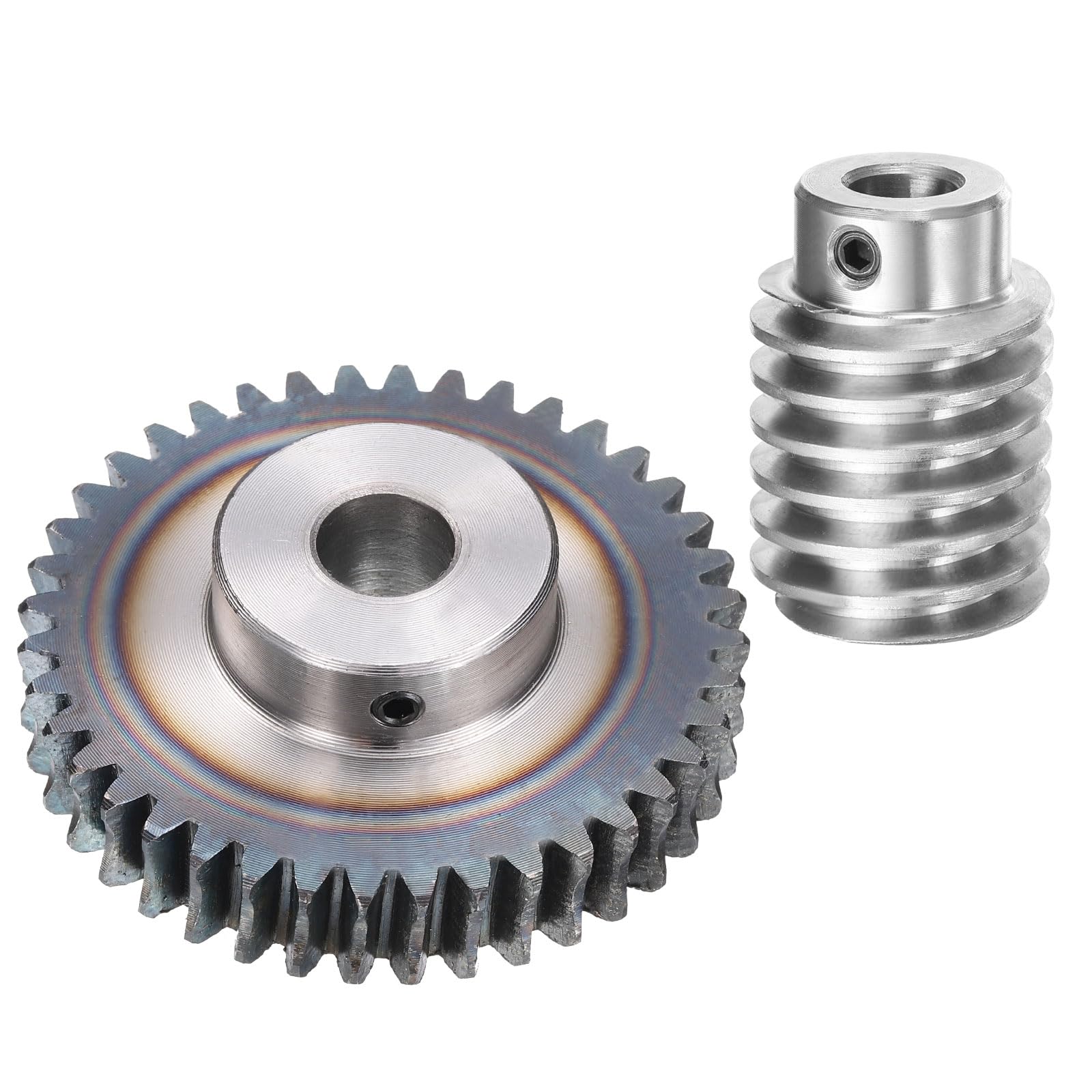 QUARKZMAN #45 Acciaio Set Ingranaggio A Vite Senza Fine 40T Modulo 1.5 Rapporto Di Riduzione 20:1, Rotazione Destra (Ingranaggio-Foro 12mm Diametro Esterno 63 mm, Asta Foro 10mm)