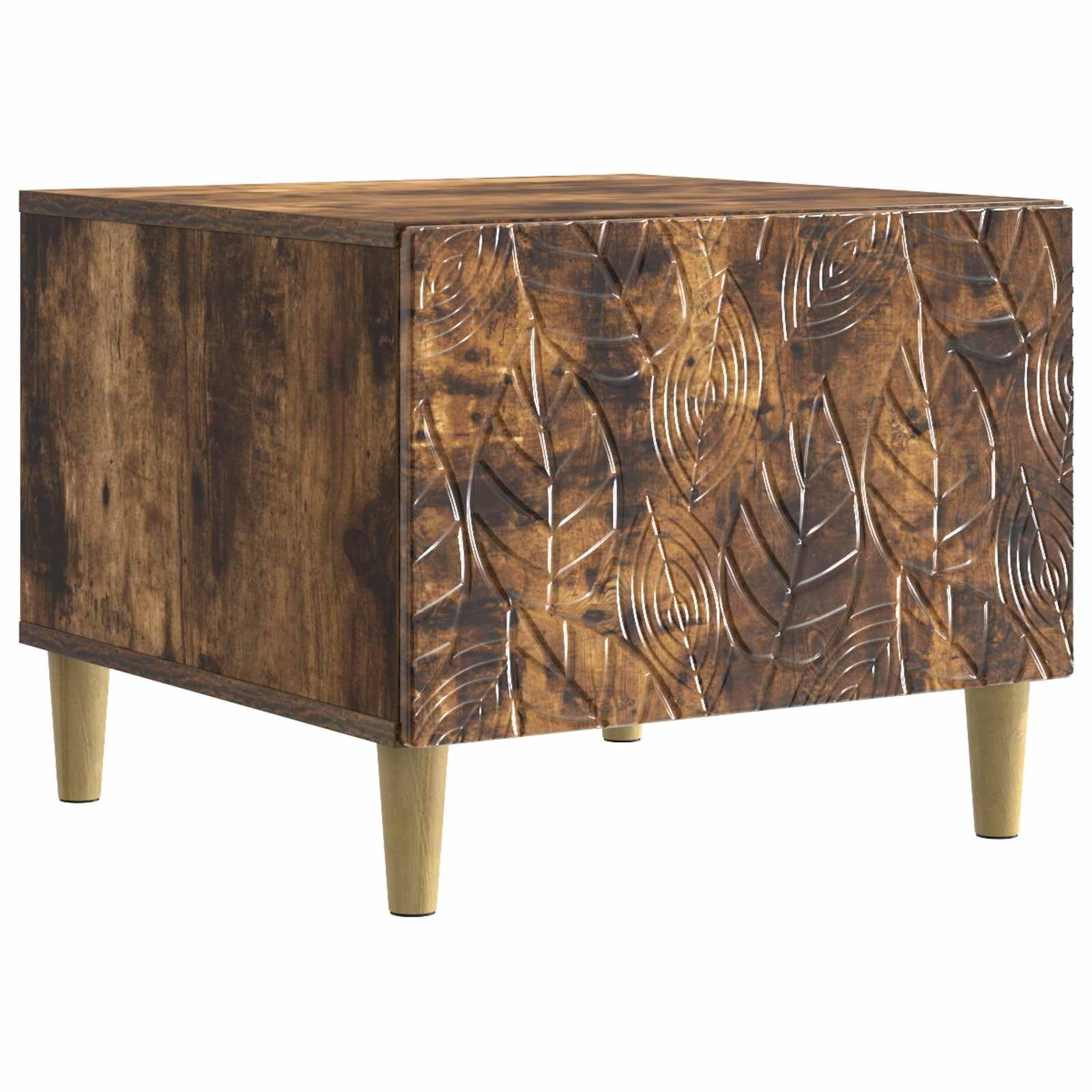 Table basse chêne fumé design bois d'ingénierie et pieds eucalyptus