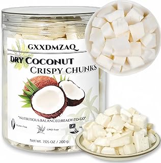 Freeze Dried Coconut Chunks 7oz/200g in Jar | Dehydrated Crunchy Coconut Flakes, No Sugar Added | Plant-Based Snack for Breakfast Desserts Bowls, Treats & Smoothies | Resealable Container