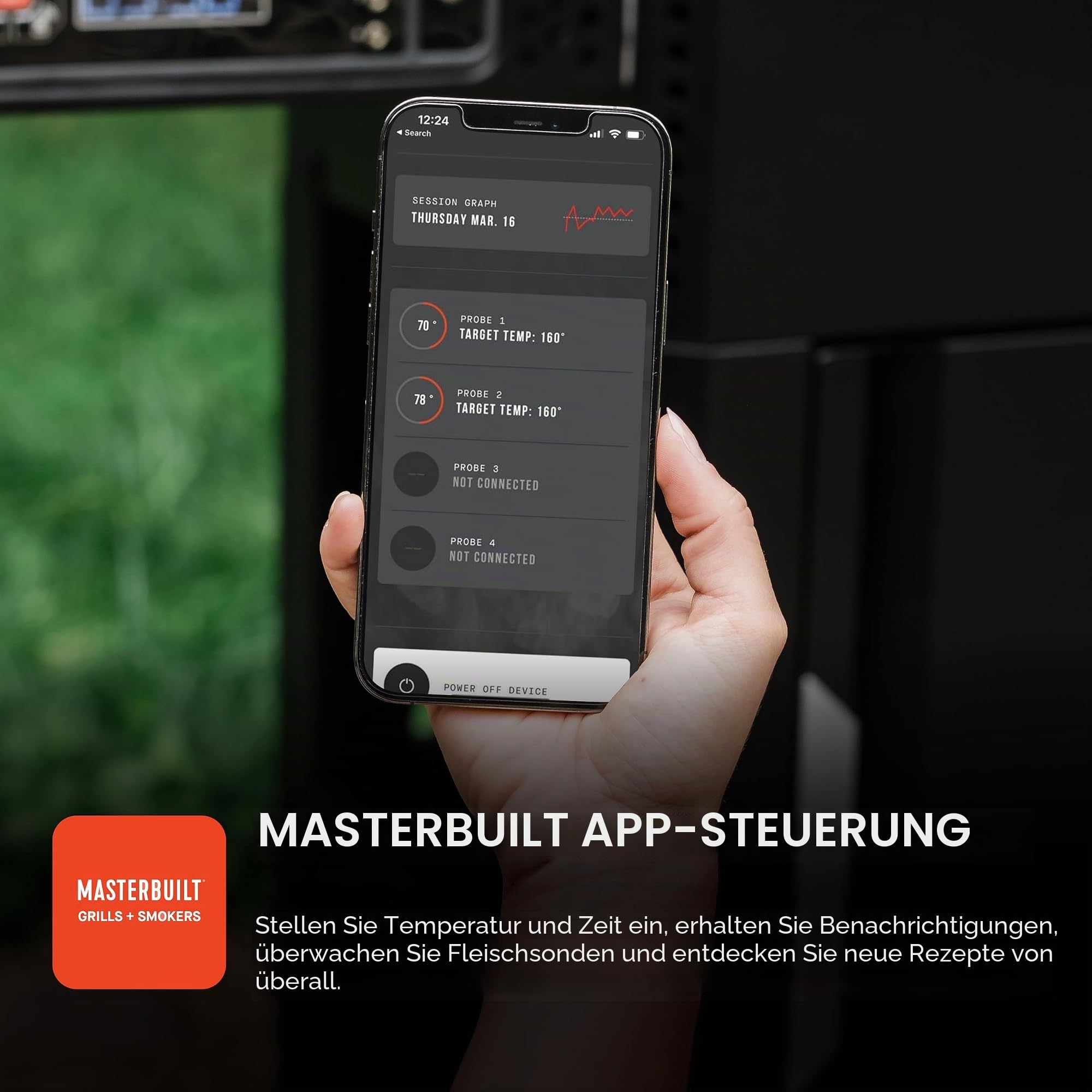 Meisterbuilt AutoIgnite 545 Digitaler Holzkohlegrill und Räucherofen mit digitaler Steuerung, App-Konnektivität, Anbratplatte, Mini-Trichter und 545 Koch-Quadratzoll in Schwarz, Modell MB20042724