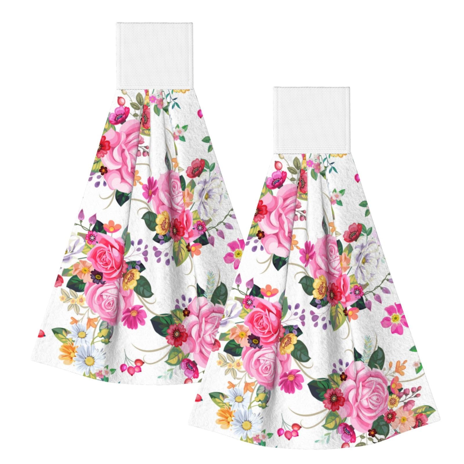 DOPKLNA Vintage Bouquets Flower, 2 Pcs Hanging Coral Fiber Hand Towels for Bathroom, Absorbent Kitchen Towels