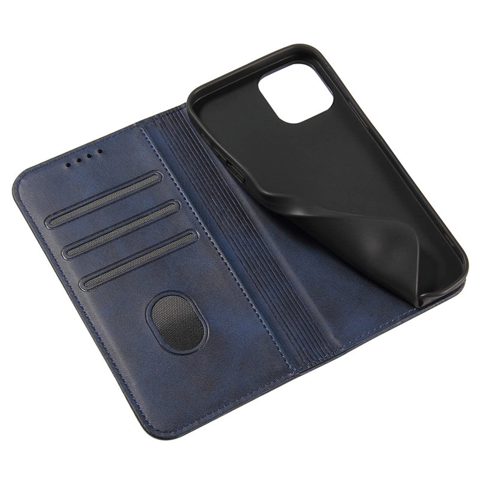 LTL Etui na telefon do iPhone 13 Mini/13/13 Pro/13 Pro Max, ręcznie robione skórzane etui z klapką z przegródkami na karty, etui na telefon, magnetyczne zamknięcie, niebieskie, 13pro 6,1"
