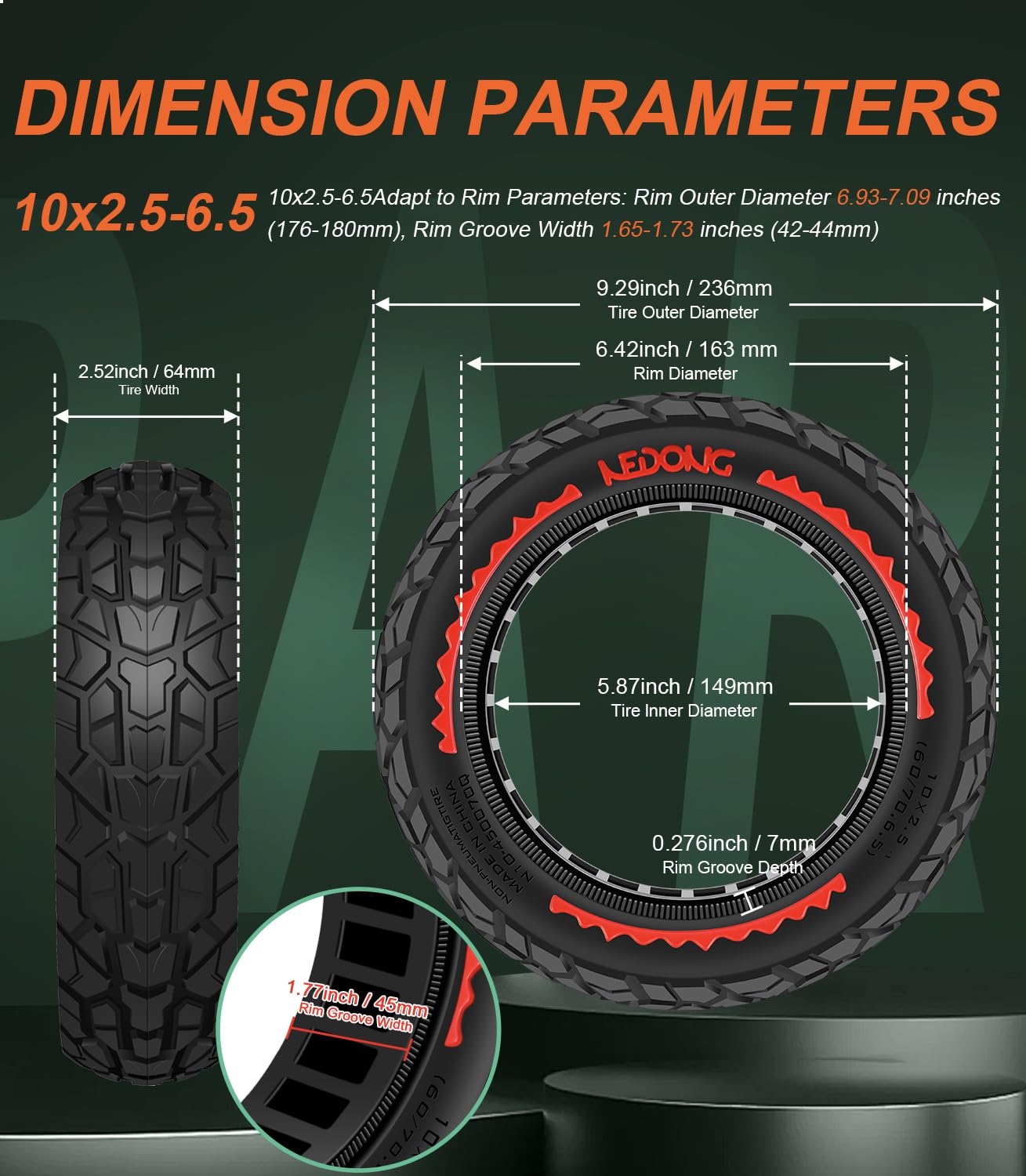 BANGTING 2PCS 10x2.50-6.5 Ruedas Maciza Antipinchazos para Patinete Electrico - 60/70-6.5 Neumático Tubeless, 10x2.50 Fuera de Carretera Llanta Para Ninebot G30 Serie y Xiaomi 5/5 Pro/5 Max (Rojo)