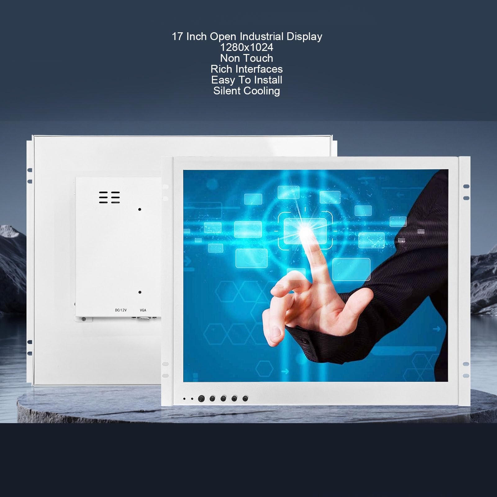 Denash 17-Zoll-Industriemonitor mit Offenem Rahmen, Auflösung 1280 X 1024, VGA, AV, BNC, USB, mit Mehreren Konnektivitätsoptionen für Eingebettete Anwendungen, Kioske, Bedie (EU-Stecker)
