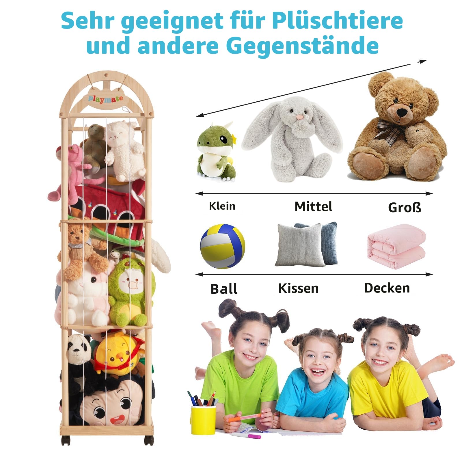 Großer Stofftier-Organizer, 155 cm hoch, Premium-Holz-Zoo-Spielzeughalter für Kleinkinder, Spielzimmer und Schlafzimmer