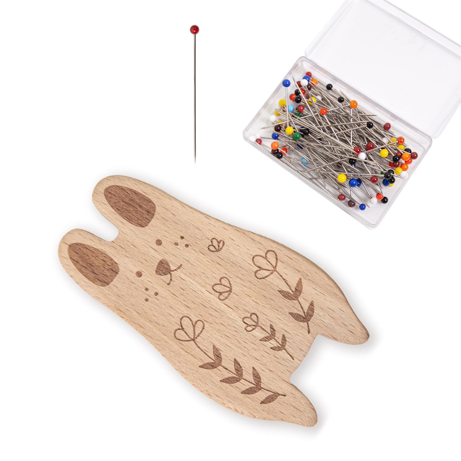 Buxuaaaa Needle Pin Holder with 100Pcs Quilting Positioning Pin Wood Cushion with 38mm Dressmaking for Sewing Sewing Supplies Organizers