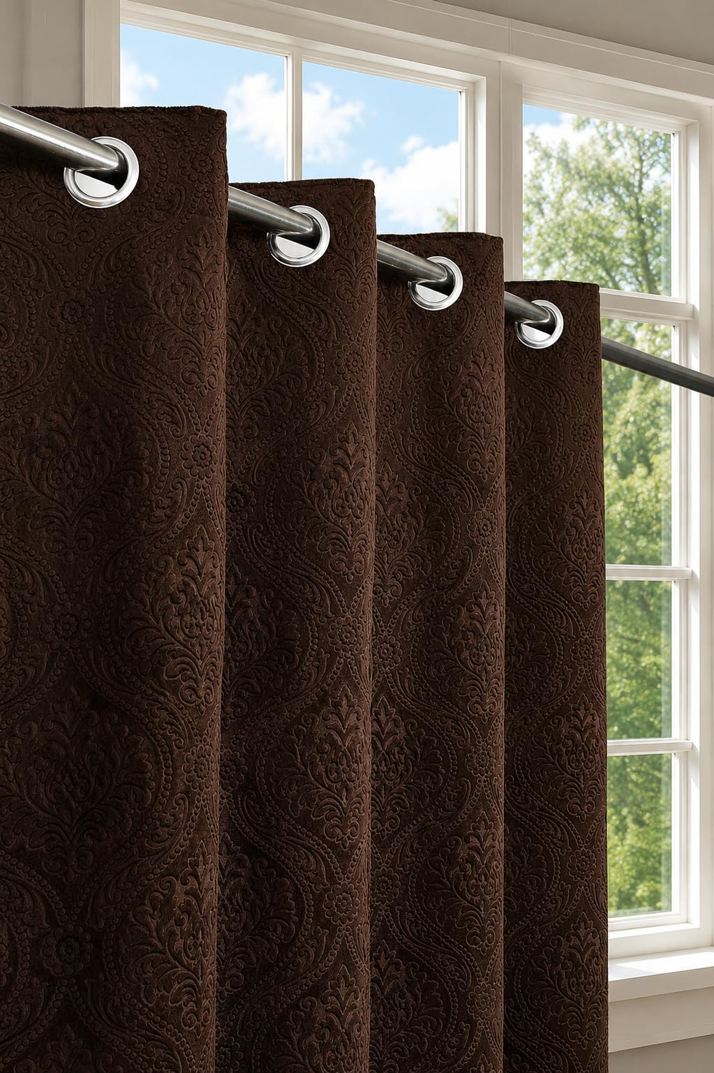 Velvet Embossed Curtains - 7 Feet Long, Cream -14 Velvet Embossed Curtains - 7 Feet Long, Cream -14