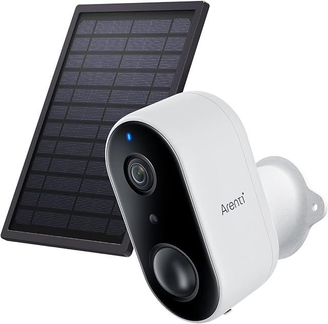 ARENTI Solar Powered Outdoor Security Camera Wireless with Rechargeable Battery,1080P IP65 WiFi Camera, Night Vision Water Resistance Human/Motion Detection Compatible with Alexa SD/Cloud Storage