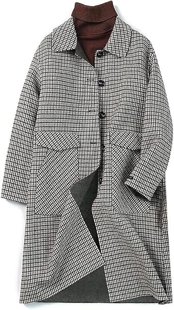 ANMIDA Womens Long Coat, Wool Coat, Chester Coat, Outerwear, Trench Coat, Spring Coat, Mods Coat, Long, Houndstooth Pattern, Fall/Winter