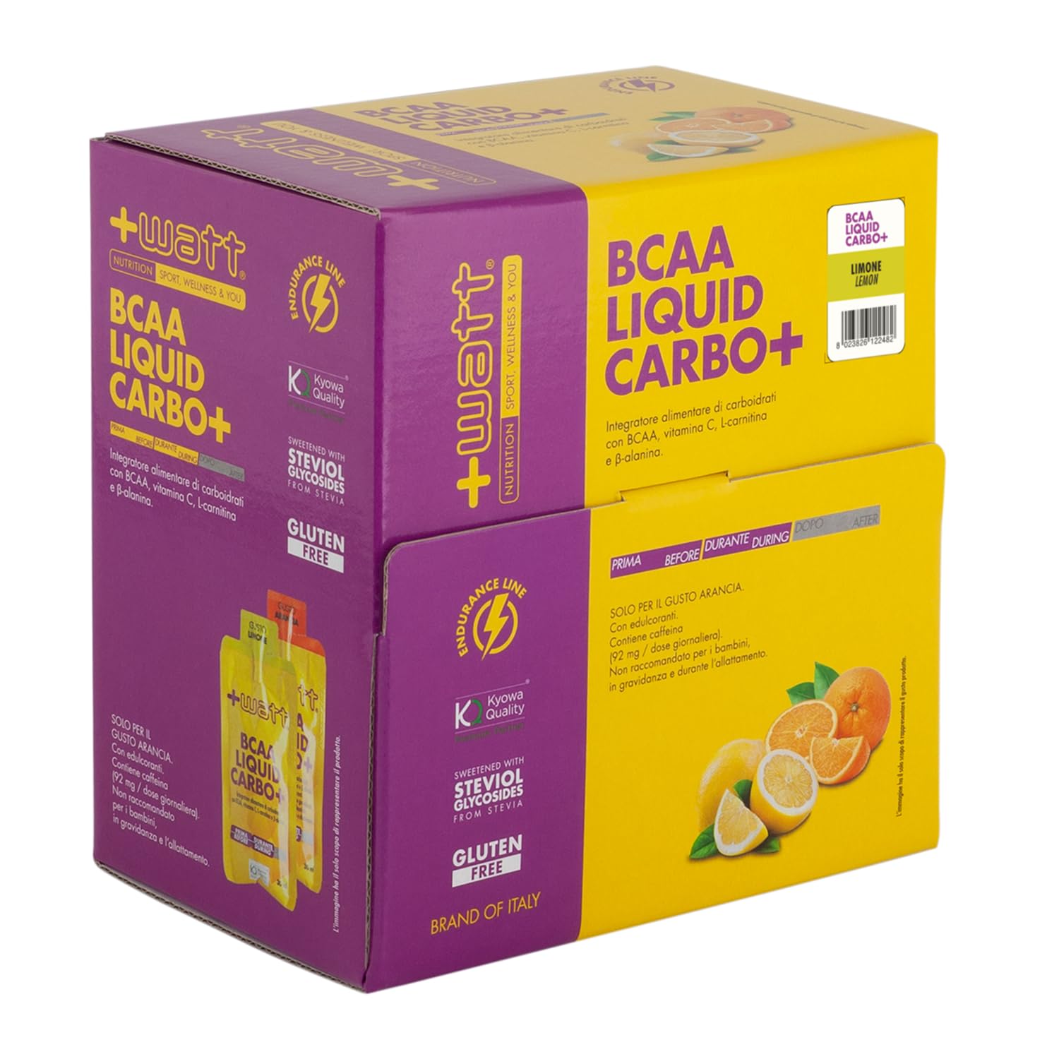 BCAA Liquid Carbo+ - Integratore Alimentare Liquido a Base di Carboidrati con BCAA - Senza Glutine - 30 Pouch da 30 ml Gusto Limone