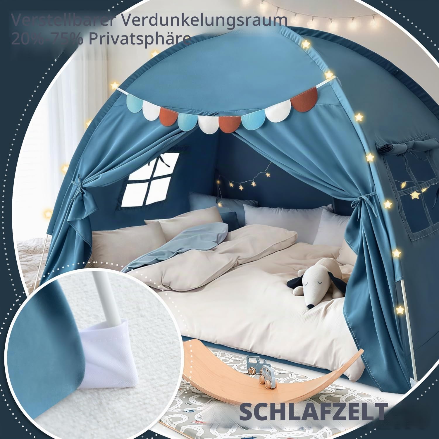 Razee Betthimmel in voller Größe für Kinder, Mädchen, Bettzelt, Traumschutz, Schlafzelte für den Innenbereich (Lichterketten und Wimpelbanner sind im Lieferumfang enthalten) (groß, blau)