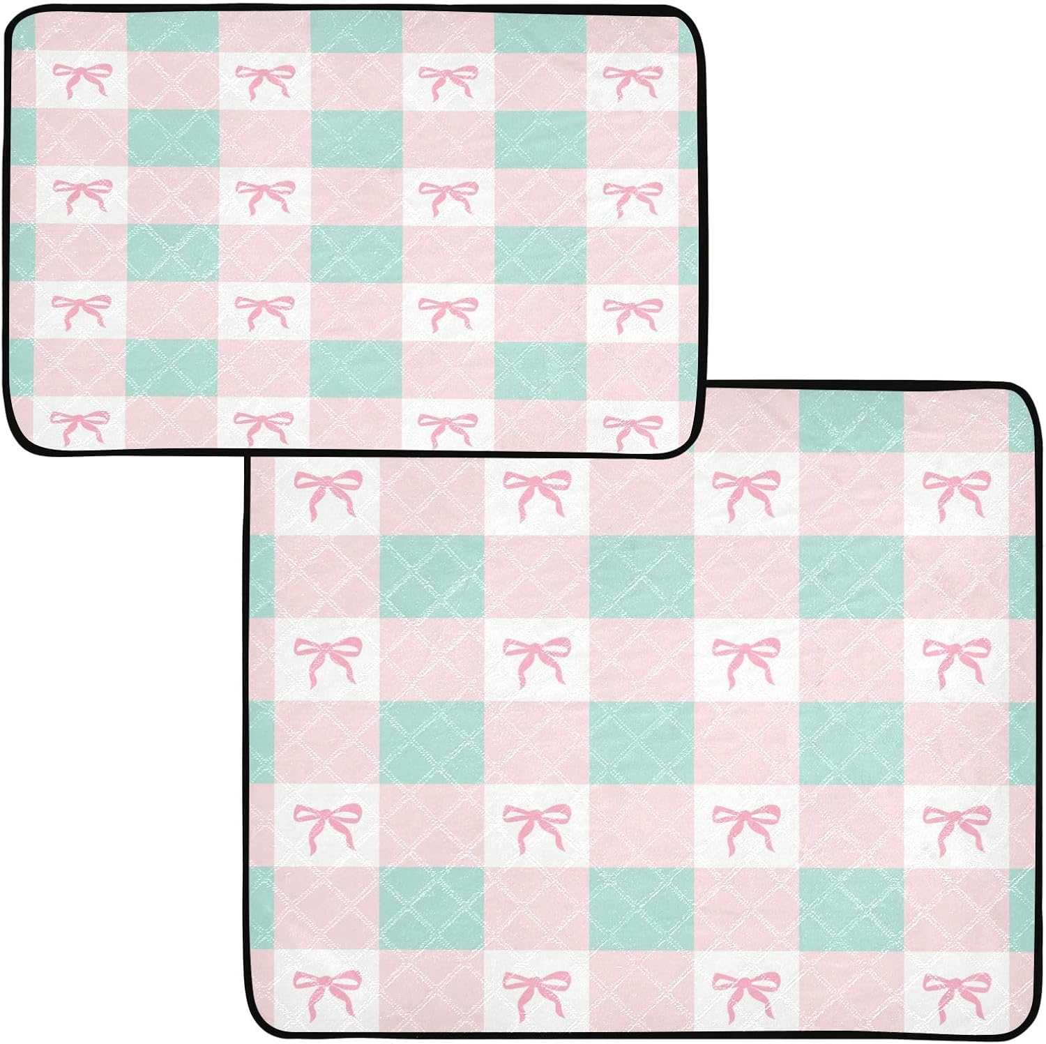 Washable Pee Pads for Pets Pink Green Checkboard Bow Pattern Reusable Cats and Dogs Mats