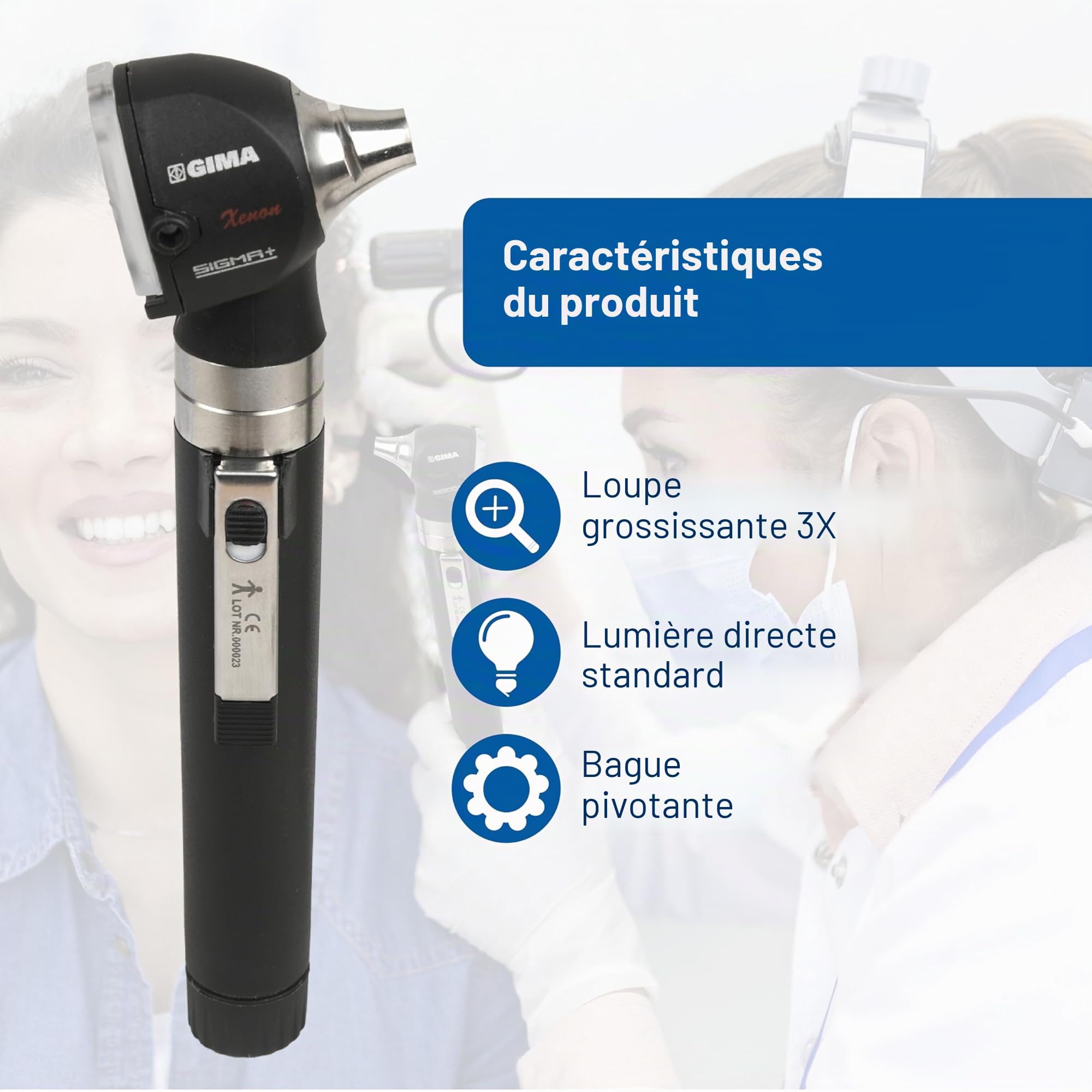 GIMA 31524 Otoscope 2,5 V Lumière Xénon-Halogène Pochette