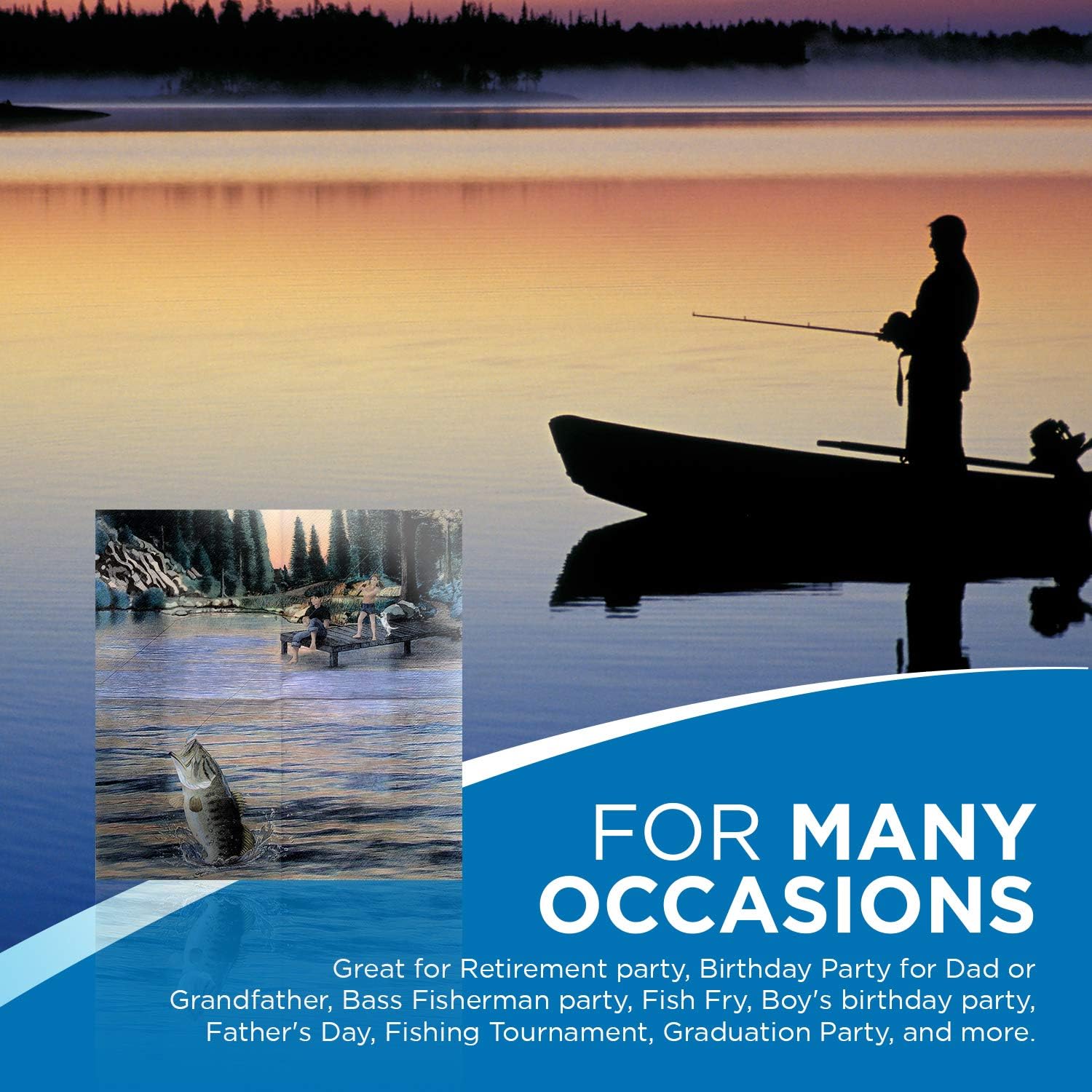 Black Friday - 70% OFF Fishing Beverage or Cocktail Napkins Gone Fishin' Party Collection (16 pack) by Havercamp