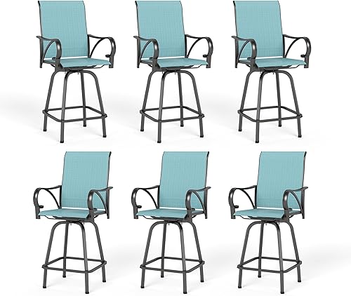 Miniatura 19 de PHI VILLA Juego de 2 taburetes de bar giratorios para exteriores, sillas de patio altas de 30 pulgadas de altura con tela de textileno para todo