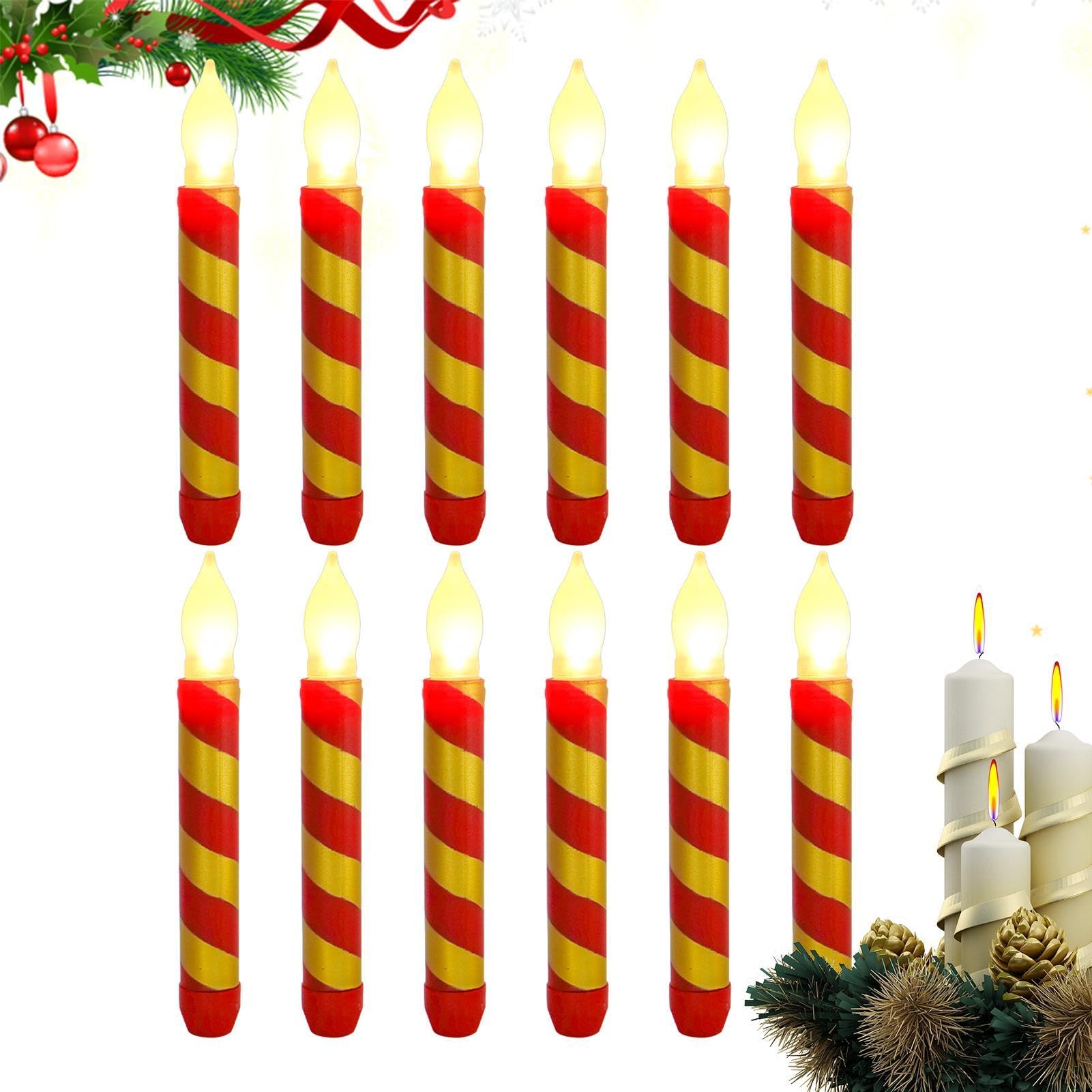 Genérico Velas que funcionan con pilas, luz de vela LED - Luces de candelabros navideños Velas navideñas sin llama - 12 velas navideñas sin llama con pilas, candelabros navideños para el hogar