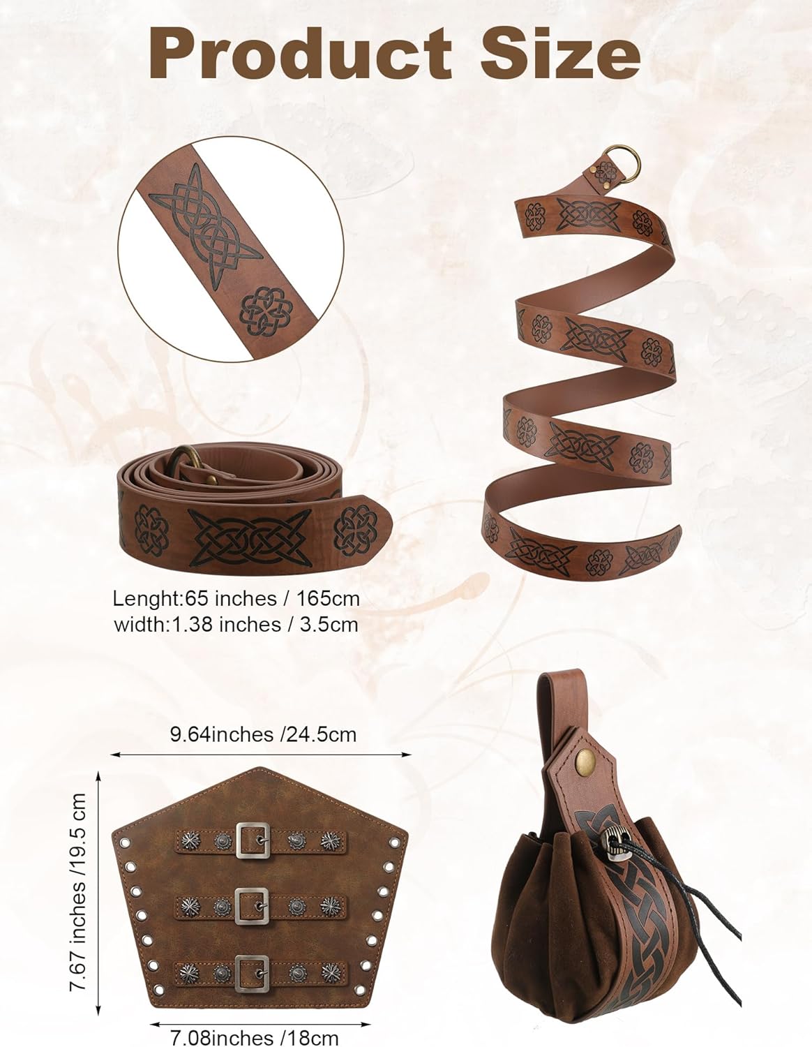 Suhine 6 Pcs Men's Halloween Renaissance Costume Set Medieval Vest Shirt Ankle Banded Pants Viking Belt Armband Pouch - Image 4