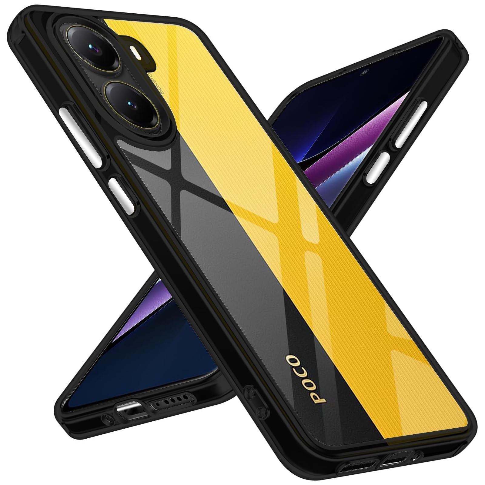 T Tersely Hybrid Clear Crystal Case Compatible with Xiaomi Poco X7 Pro - TPU + PC, Anti-Yellowing, Protective Case, Shockproof Bumper Cover (Black)