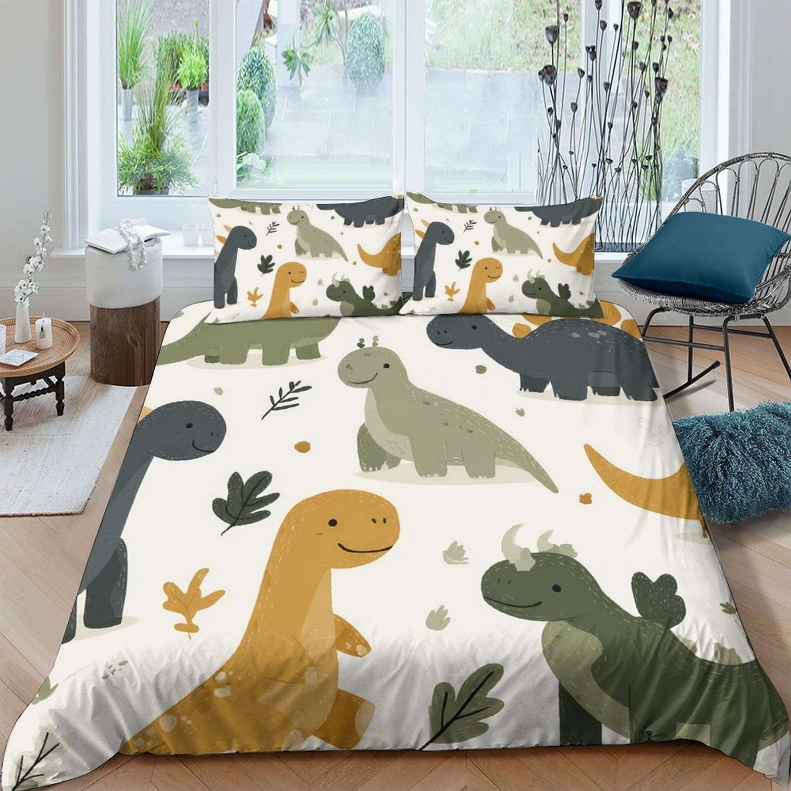 GPLZQXKJNH 3D Printed Cartoon Dinosaur Duvet Cover Microfiber Soft Breathable Animal Pattern Bedding Set with 2 Pillowcases for Bedroom Decor Single（135x200cm）