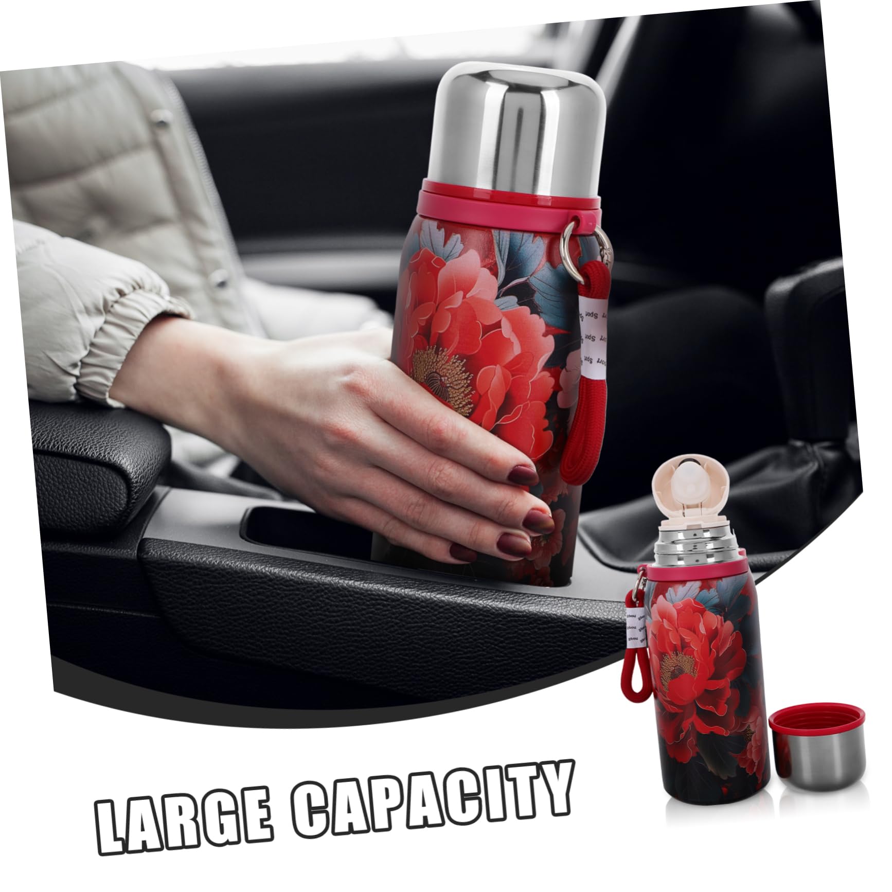 Botella Térmica de Acero Inoxidable 304 de 600 Ml Diseño Floral, Fácil de Limpiar y Portátil para Viajes y Ocasiones de Negocios