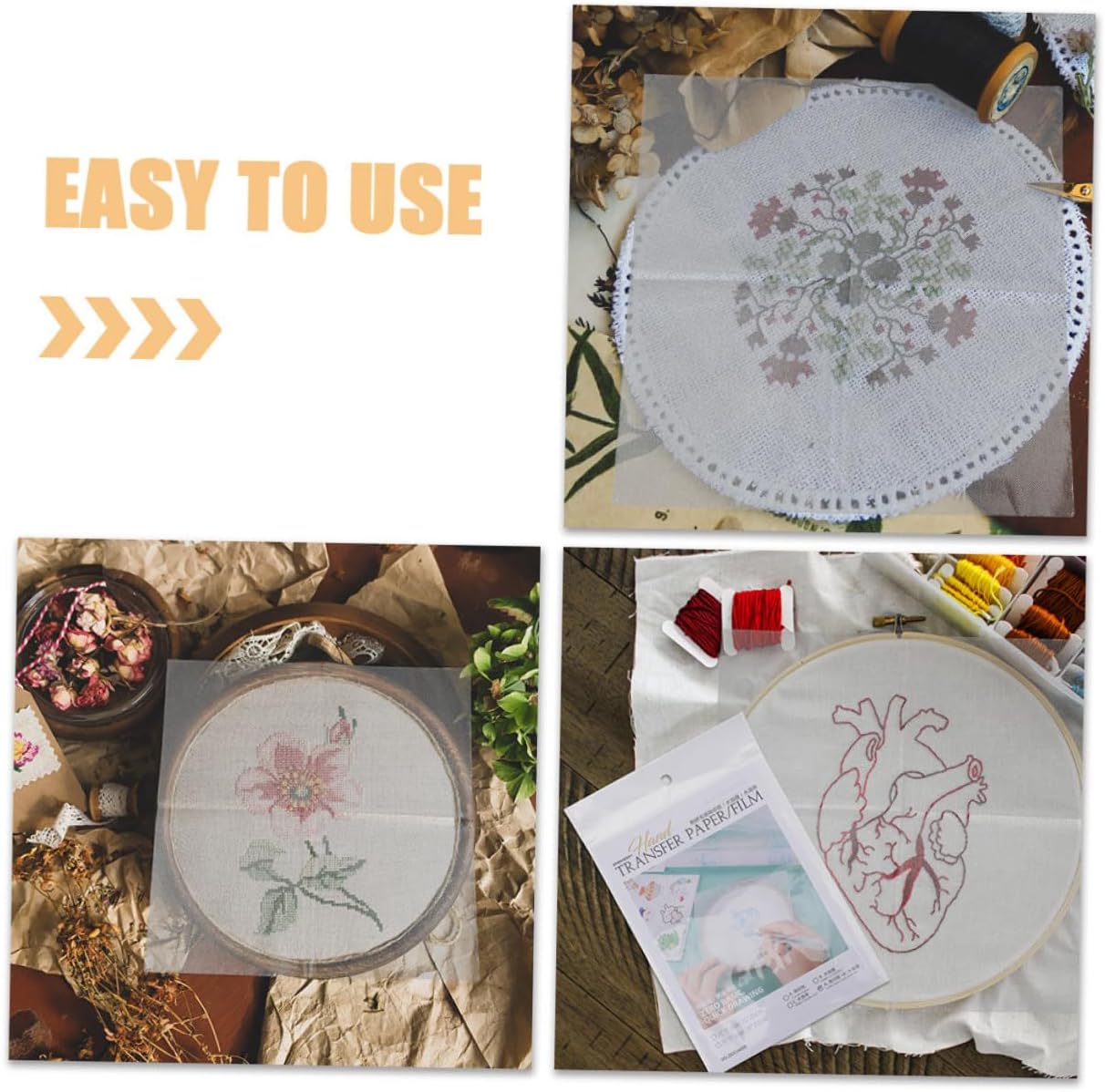 Hohopeti 8pcs Water Soluble Embroidery Stabilizer Transfer Patterns for DIY Projects Easy to Use Wash-Away Stabilizers for Canvas Shoes Clothes and T-Shirts Beginner Friendly Designs