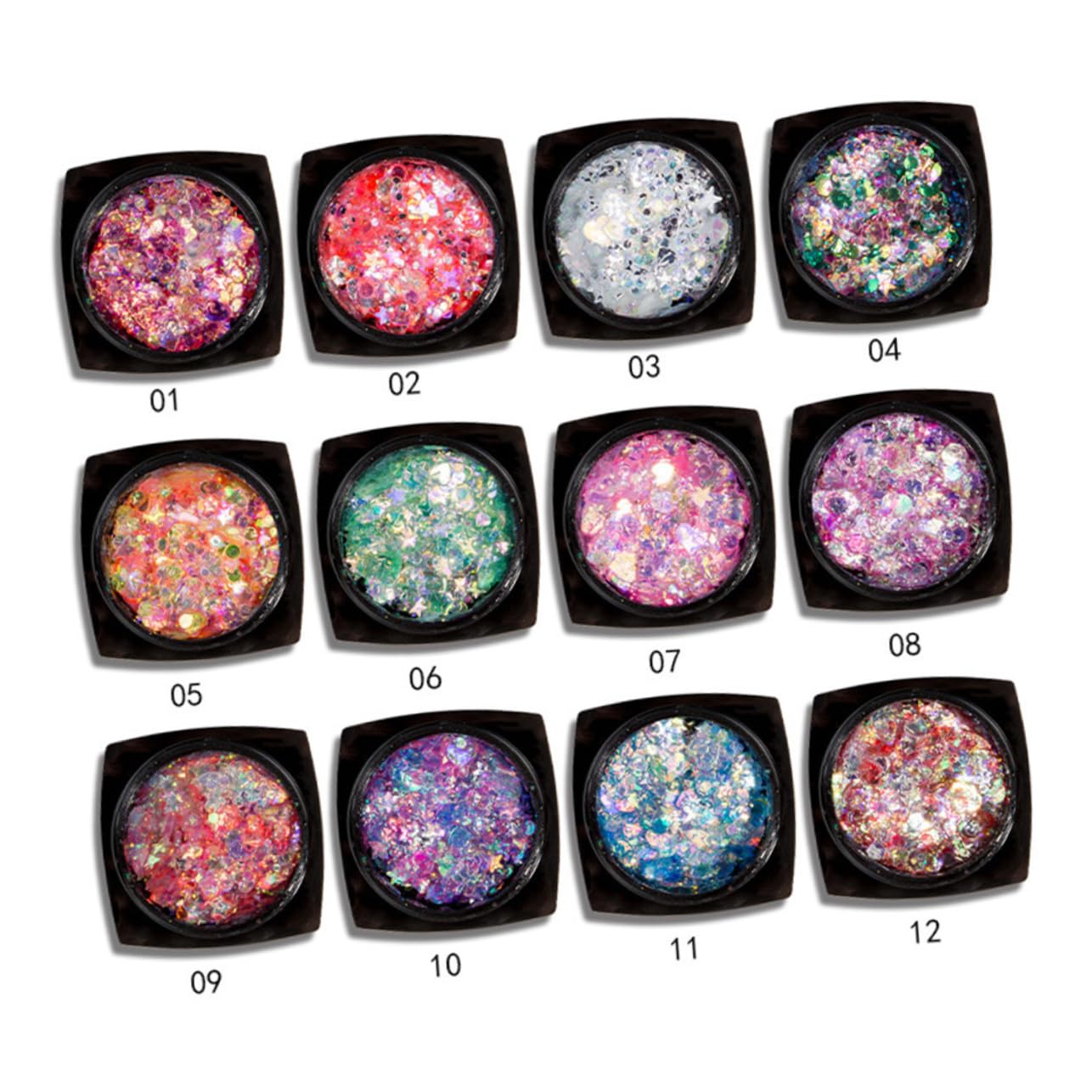 DOITOOL Set Da 3 Pezzi Per Il Trucco Con Paillettes 12 Colori Gel Per Il Corpo Con Paillettes Gel Per Il Viso Unghie Glitter Illuminante Per Feste Uso Quotidiano