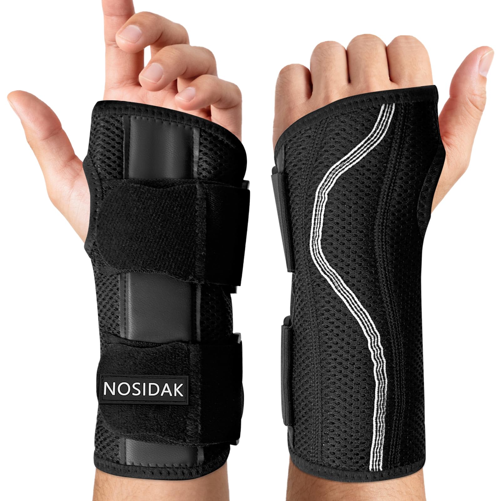 Carpal Tunnel Wrist Brace Night Support Wrist Support with 2 Metal Splint Stabilizers Breathable Hand Brace for Arthritis