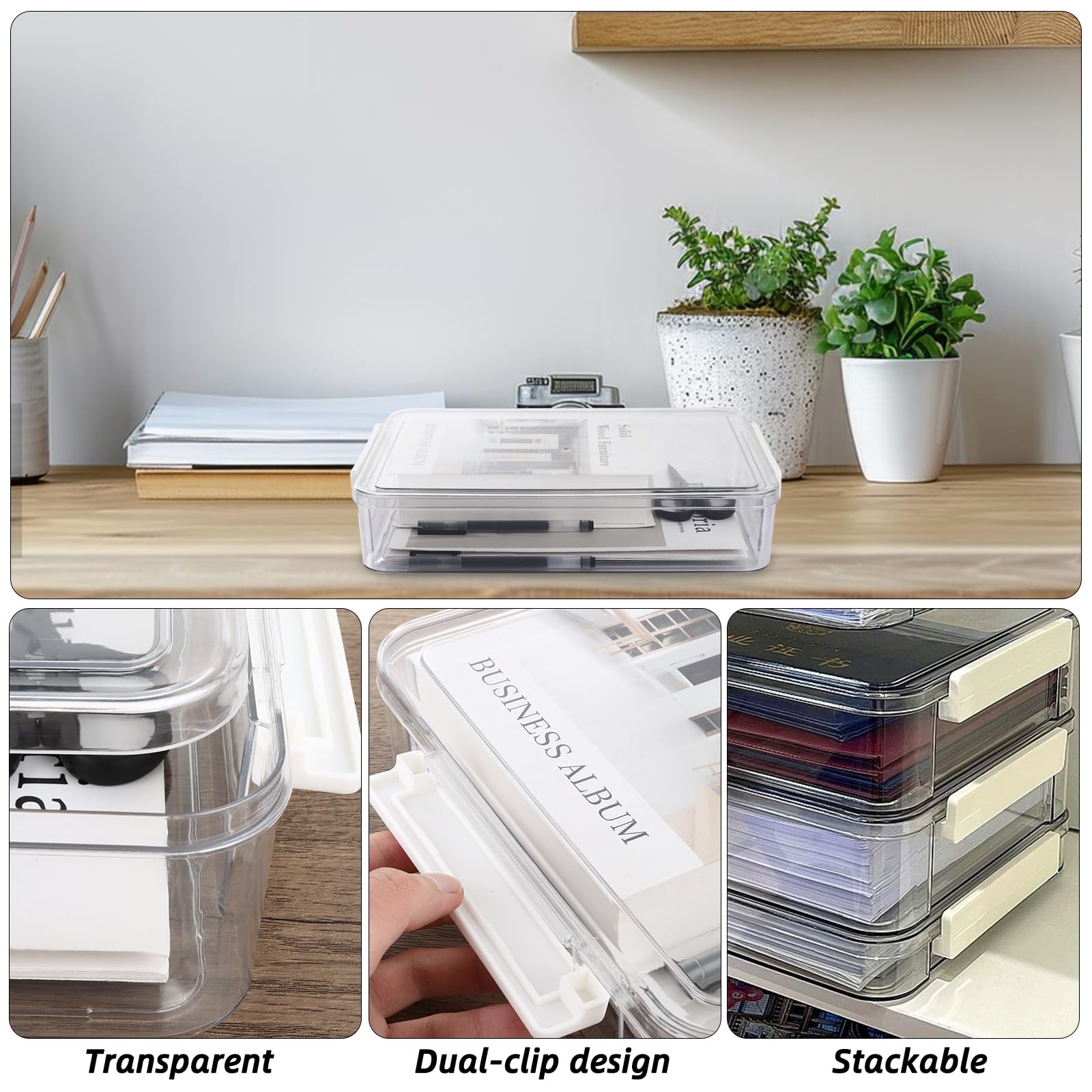 4 scatole portaoggetti per documenti, in plastica con coperchio, trasparenti, impilabili, organizer per documenti, formato A4, per certificati di carta e forniture per ufficio