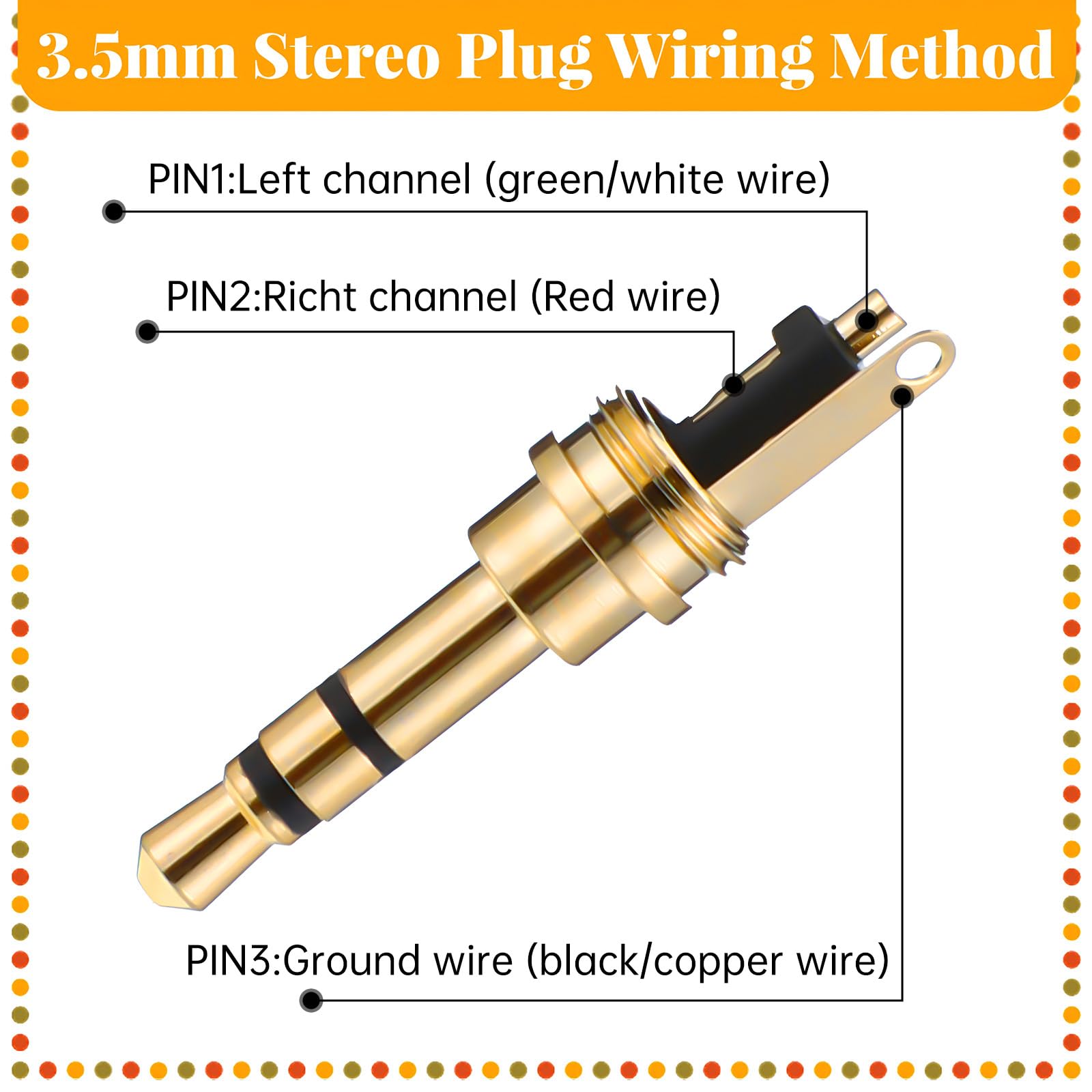 Trinkrittey 6 sztuk 3,5 mm wtyczka jack 3,5 mm wtyczka stereo 3-biegunowa wtyczka lutownicza złoty audio typ lutowania adapter metal stereo wtyczka jack do słuchawek