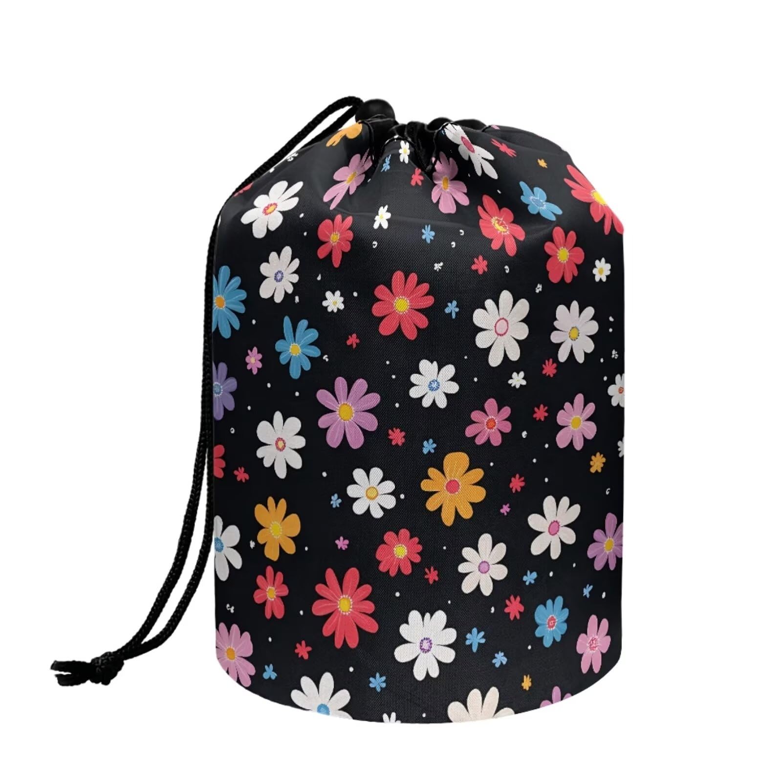 chaqlin Hippie Lotus Print Travel Cosmetic Bags Barrel Makeup Bag,Women Girls Portable Foldable Cases Multifunctional Toiletry Bucket Bags Round Organizer Storage Pocket — view 28