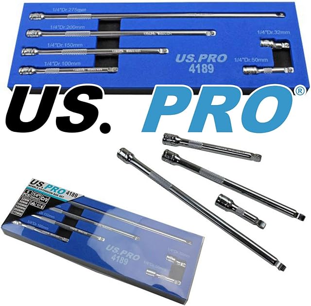 1/4" Drive Wobble Socket Extension BAR Set 6pc by US PRO Tools in EVA Foam Tray