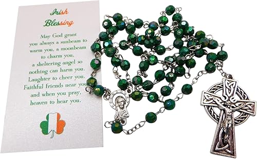 Miniatura 7 de Westmon Works Rosario irlandés con cruz celta de metal y cuentas acrílicas de oración en una caja de regalo de Isla Esmeralda de Irlanda