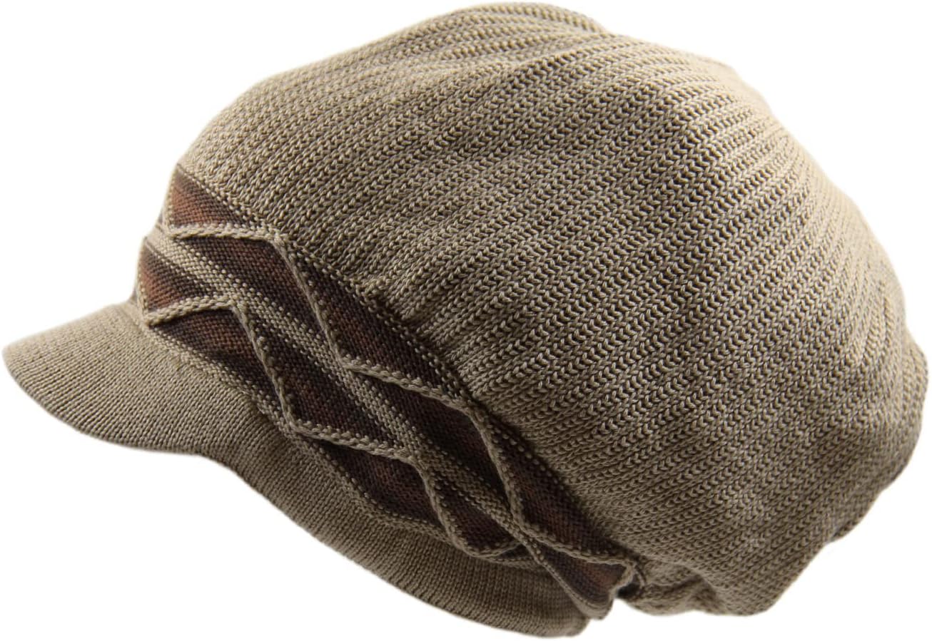 100% Cotton Rasta Dreadlock Wave Beanie Visor (D.Khaki/Brown)
