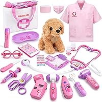Meland Doctor Kit for Girls with Vet Dog, Stethoscope, Costume & Bag - Pretend Play Doctor Set for Kids Ages 3-6