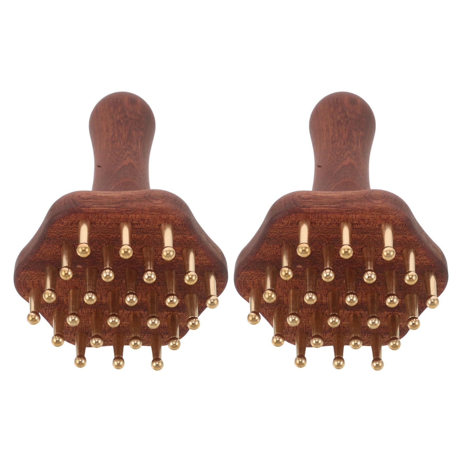 Anneome Cepillo Masajeador de Latón y Madera para Cuero Cabelludo y Cuello, Peine Ergonómico de 24 Dientes para Masaje Abdominal y Relajación en Casa, Pack de 2 Unidades
