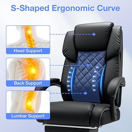 Miniatura 6 de HOFFREE Silla de oficina reclinable con soporte lumbar y reposacabezas ajustable, silla de oficina ejecutiva de 400 libras con reposapiés, silla