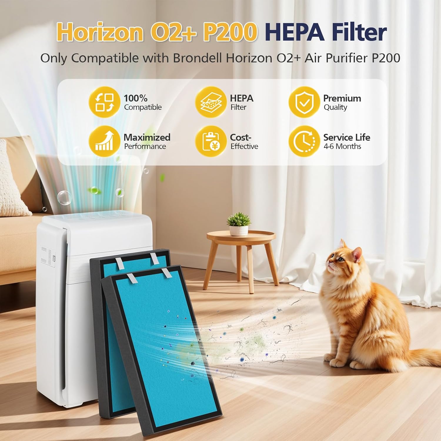 P200+PHZF-21 Filter Compatible with Brondell Horizon O2+ Air Purifier P200, 4 Stage Filtration with Granulated Carbon, 2 Pack - Image 3